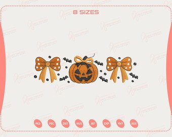 Pumpkin Coquette Embroidery Design, Autumn Bow Embroidery File, Cute Halloween Pumpkin Embroidery, Fall Season Coquette Design