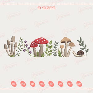 Whimsical Forest Mushroom Border Embroidery Design, Woodland Mushroom And Leaf Embroidery, Forest Fungi Machine File, Instant Download