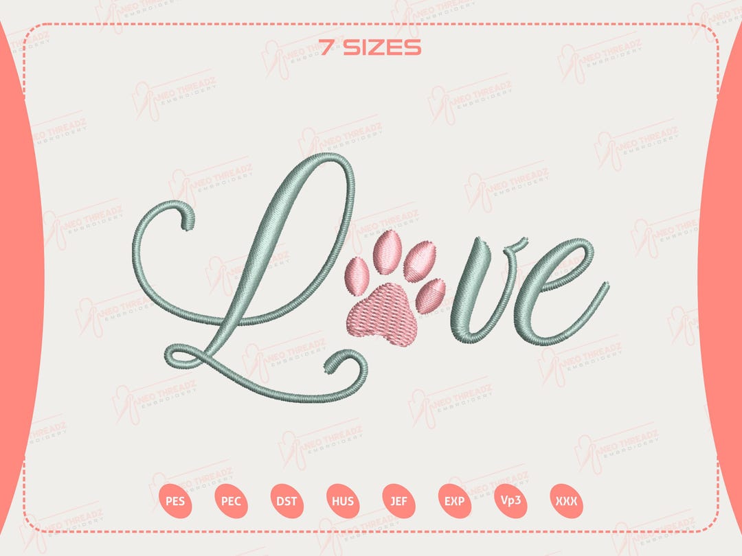 Love Paw Print Embroidery Design, Pet Lover Gift, Dog Cat Love Design ...