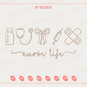 Nurse Life Embroidery Design, Medical Icons, Stethoscope And Syringe, Doctor Nurse Embroidery Design, Instant Download