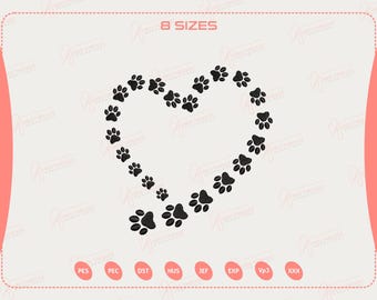 Paw Print Heart Embroidery Design, Unique Pet Lover Gift, Dog Cat Memorial Design, Symbolic Paw Love, Pet Keepsake, Animal Design