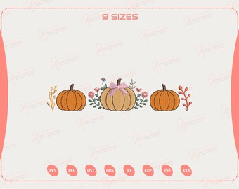 Fall Embroidery Design, Cozy Autumn Season Embroidery, Girly Floral Pumpkin Embroidery Design, Thanksgiving Embroidery File