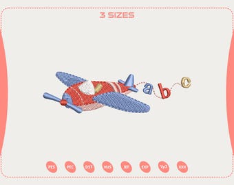 Airplane Embroidery Design, Baby Boy Machine Embroidery Pattern, Nursery Embroidery, Plane, Airplane with ABC Tail, PES, DST