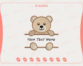 Split Bear Baby Boy Embroidery Design, Cute Animal, Newborn Custom Embroidery Pattern, Custom Name, Nursery Split Animal, 5 Sizes