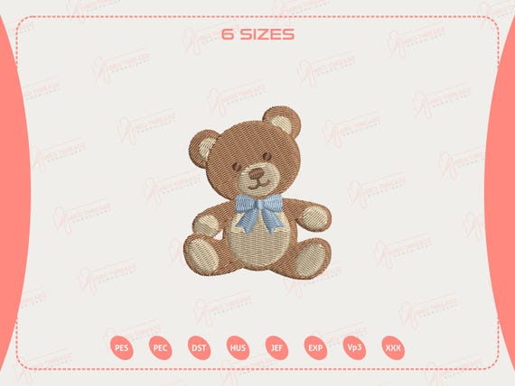 Baby Boy Bear Embroidery Design, Cute Teddy Bear with Bow Tie, Animal Embroidery, Infant, Woodland Nursery Bear, Instant Download