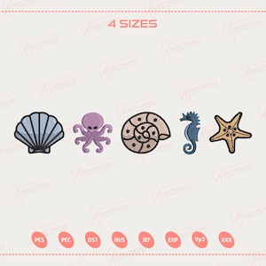 Ocean Sea Creatures Embroidery Design, Starfish, Seahorse, Octopus, Seashell File, Nautical Coastal Summer Embroidery File