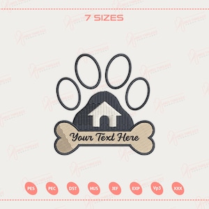 Diseño de bordado de logotipo de huella de pata, hueso personalizado para nombre de mascota, regalo para amantes de los perros y los gatos, símbolo de pata para el hogar, diseño de mascota rescatada, recuerdo de animal