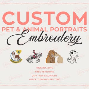 Custom Pet Embroidery Digitizing, Animal Portrait Embroidery, Wildlife Embroidery, Custom Digitizing Services, Sketch from Photo