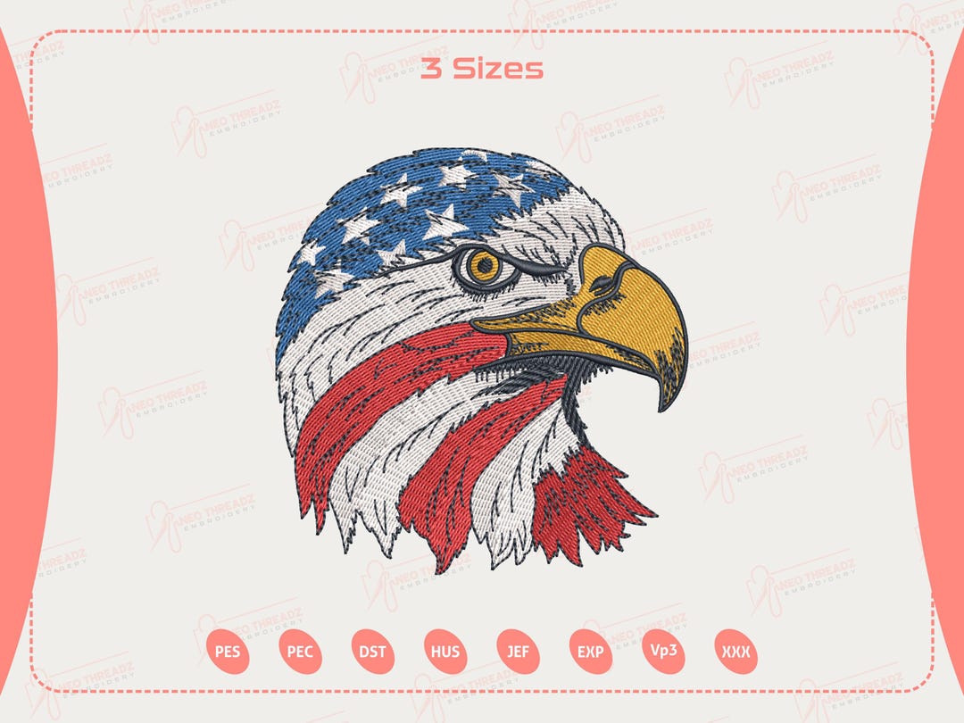 Bald Eagle American Flag Embroidery Design, Patriotic USA Eagle, 4th of ...
