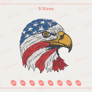 Desenho de bordado da bandeira americana da águia americana, águia patriótica dos EUA, arquivo de bordado à máquina para o dia 4 de julho, Dia da Independência