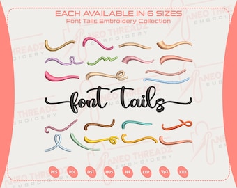 Letter Tails Embroidery Bundle, Swash & Flourish Tail Styles, Cursive Script Letter Endings, Decorative Curved, Looped Font Tails Set