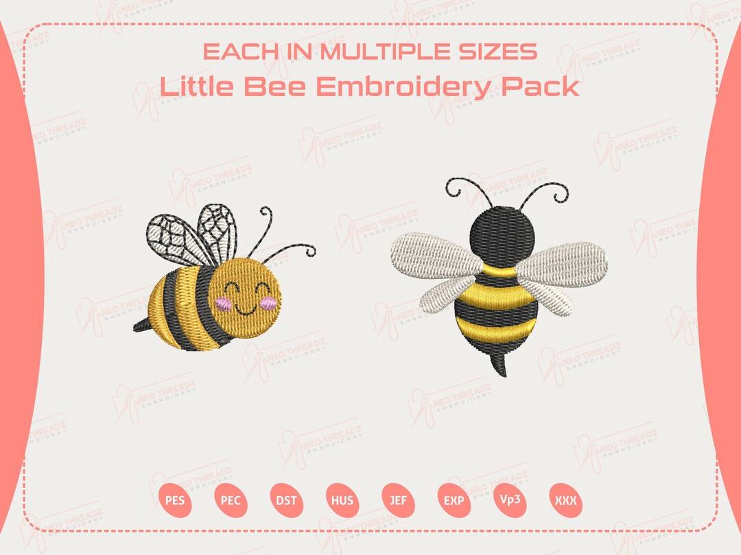 Mini Bees Embroidery Design Pack, Cute Little Bee, Funny Bee, Smiling ...