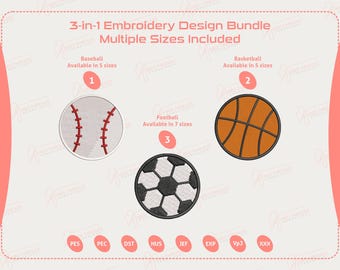 Sports Balls Embroidery Bundle, Football Embroidery, Basketball, Baseball, Sport Machine Embroidery, soccer, Sports Embroidery