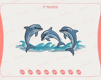 Delfin Stickdatei, Delfin Stickmuster, Meerestier, Meerestiere, Meerestiere, Maschinenstickdatei, 7 Größen