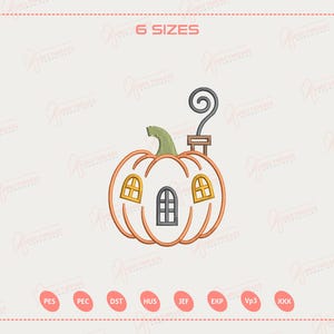 Pumpkin House Halloween Embroidery Design, Whimsical Jack-O-Lantern Home, Fall Machine Embroidery File, 6 Sizes, Instant Download
