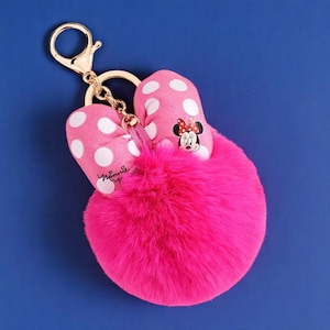 Disney Minnie & Mickey Mouse Plush Keychains – Polka Dot Bow Pom-Pom Bag Charm for Kids Girls