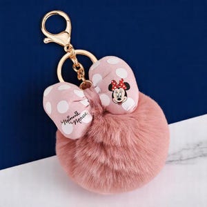Disney Minnie & Mickey Mouse Plush Keychains – Polka Dot Bow Pom-Pom Bag Charm for Kids Girls