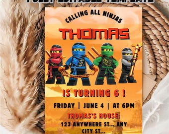 Ninja Birthday Invitation Template, Editable Boys Party Invite, Printable Kids Birthday, Canva Editable, Digital Download, Instant Download