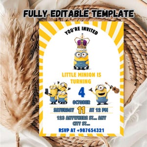 Editable Minions Birthday Invitation Template / Minions Birthday Invitation Template / kids Birthday party Invitation Template
