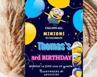 Minion Birthday Invitation | Editable Minions Invite for Kids | Digital Card Download | Cartoon Birthday Party Template