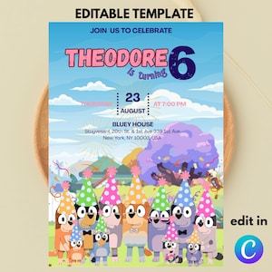 Editable Bluey Birthday Invitation Template: 5x7 Printable (Digital Download)