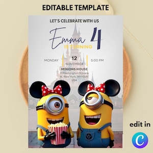 Editable Minions Birthday Party Invitation Template ( 5x7 ) Digital Download