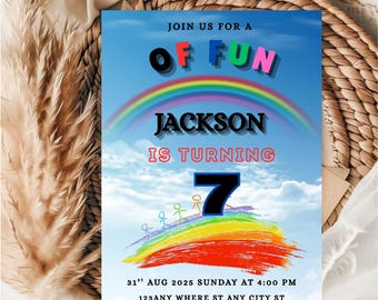 Rainbow Birthday Invitation Template: Editable Canva Design (Digital Download, 5x7 PDF)