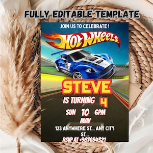 Editable Hot Wheels Birthday Invitation Template (Digital Download 5x7 PDF)