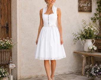 Vestido Dirndl blanco / Dirndl nupcial bávaro de encaje / Traje de Oktoberfest para mujer / Vestido tradicional alemán / Traje de boda