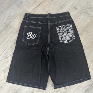 Men's patterned denim jort/shorts, size L #jort #shorts #summer #jeans #design #men #y2k #Streetwear
