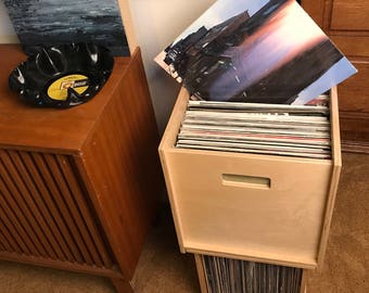 Set of 2, Best Price Proper Record Storage Cubes Vinyl Record Crate Stack-able Pair  of Modular Milk Crate Baltic Birch Plywood JJL