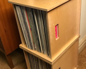 Pair Of The Best DJ Record Storage Cubes Proper Vinyl Record Crate Stack-able Modular Milk Crate Baltic Birch Plywood Handmade by  JJL