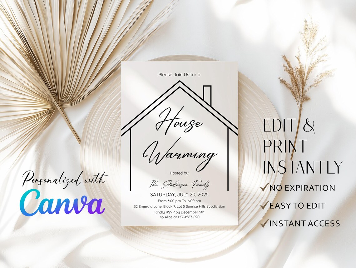 Editable Housewarming Invitation Template: New Home Party Invite (5x7 ...