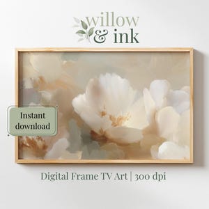 Samsung Frame TV Art Digital Download, Stylowy abstrakcyjny biały kwiat wygaszacz ekranu, Ulepsz swój salon 5TV