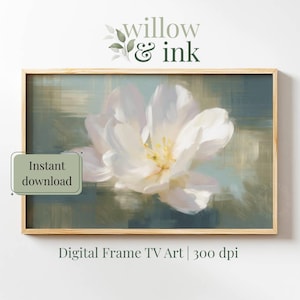 Biały Kwiat Samsung Frame TV Art | Eleganckie Kwiatowe Pobieranie Cyfrowe | Nowoczesna Minimalistyczna Grafika Telewizyjna w 4K dla Trybu Sztuki 23TV