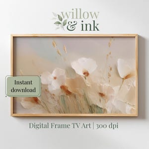 Samsung Frame TV Digital Download, Biała neutralna kwiatowa sztuka telewizyjna, Miękki beżowy obraz kwiatowy, Minimalistyczna botaniczna dekoracja ścienna 4TV