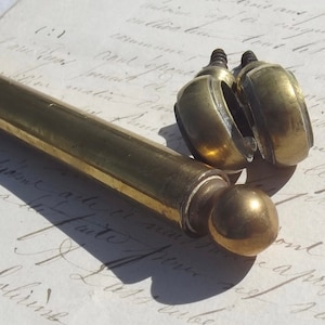 Antique French Brass Curtain Rod Bistro pole and attachment loops 74cm