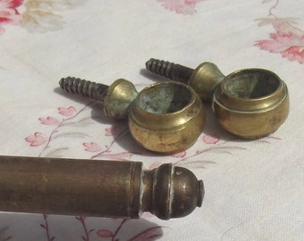 Antique French Brass Curtain Rod Bistro pole and attachment loops 80cm