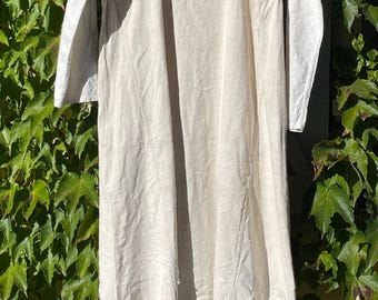 Antique French Smock Chanvre Linen Tunic Robe Dress  c1910 Ecru