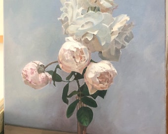 Oil on canvas Original Painting French roses in Pink Vase