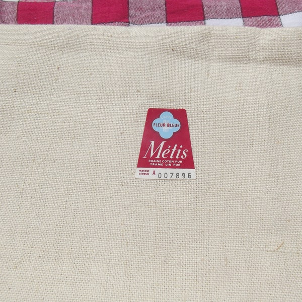 Vintage French Kitchen Cloth Red Stripe tea towel Toile fleur Bleue Metis