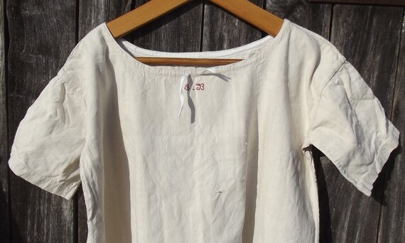 Antique French Smock Dress Tunic Robe Striped Ston