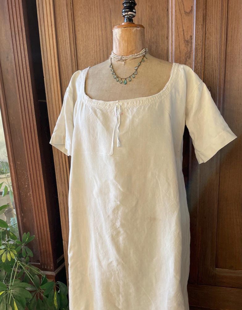 Antique French Linen Workhouse Smock Dress Numbered Chore