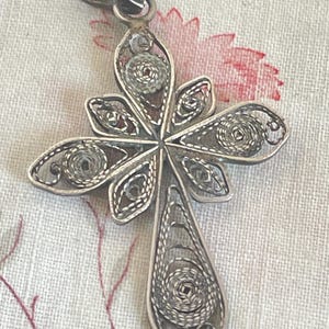 Vintage French Religious Pendant Cross Crucifix silver filigree