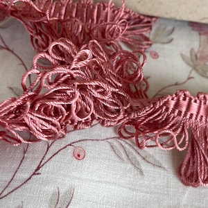 Antique French Passementerie Trim silk fringed Ribbon Edging braid pink