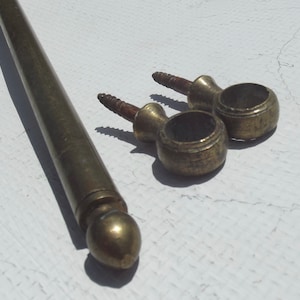 Antique French Small Brass Curtain Rod Vintage Bistro pole for nets or half sash with hanging loops 58.5cm