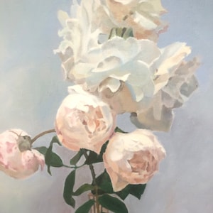 Oil on canvas Original Painting French roses in Pink Vase