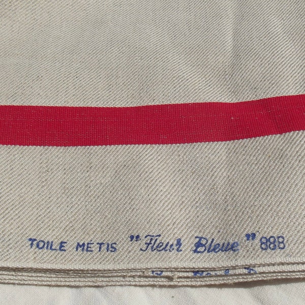 Yardage Vintage French Toile Fleur Bleue linen fabric Kitchen Classic Cloth Red Stripe towel