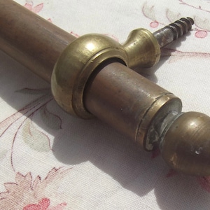 Antique French Small Brass Curtain Rod Vintage Bistro pole for nets or half sash with hanging loops 74cm
