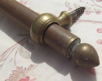 Antique French Small Brass Curtain Rod Vintage Bistro pole for nets or half sash with hanging loops 74cm